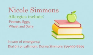 Blue School Books Allergy Card