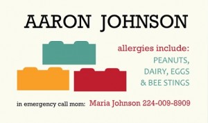 Lego Blocks Allergy Card