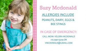 Pink Gingham Photo Allergy Card