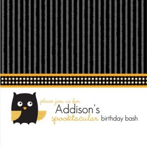 Black And Orange Hooting Owl Halloween Birthday Invitation