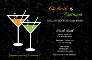 Cocktails And Costumes Halloween Birthday Invitaiton