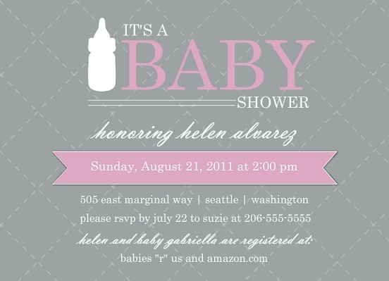 Pink And Taupe Quilted (Set) Girl Baby Shower Invite