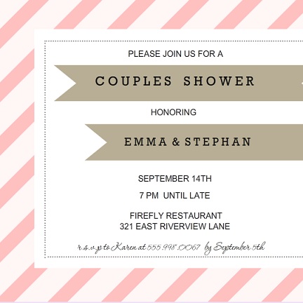 Pink Diagonal Stripes With Gray Ribbon Bridal Shower Invite