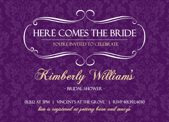 Royal Purple and Gold Bridal Shower Invitation