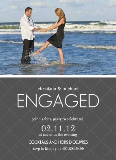 Gray and White Quilted Engagement Invitation