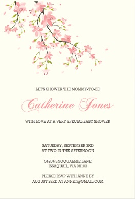 Sweet Pink Cherry Blossoms (Set) Girl Baby Shower Invitation