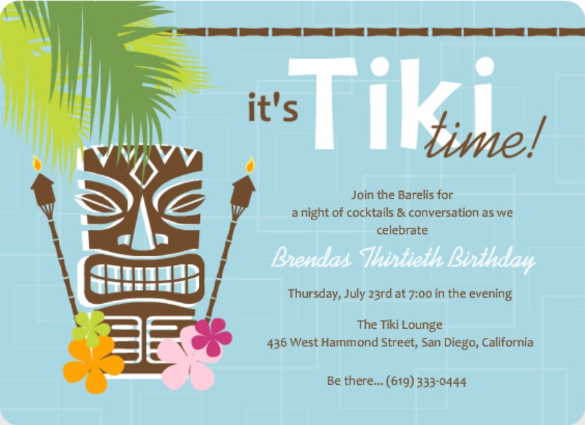 Hawaiian Luau Theme Party Invitations