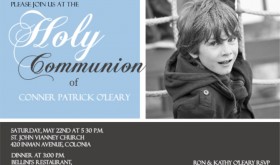 Gray And Blue Photo Holy Communion Invitation wording