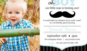 Blue And Black Moustache 1st Birthday Invitation Blue And Black Moustache 1st Birthday Invitation