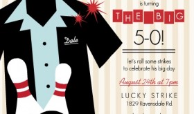 Cream And Red Adult Bowling 50th Birthday Invitation Cream And Red Adult Bowling 50th Birthday Invitation