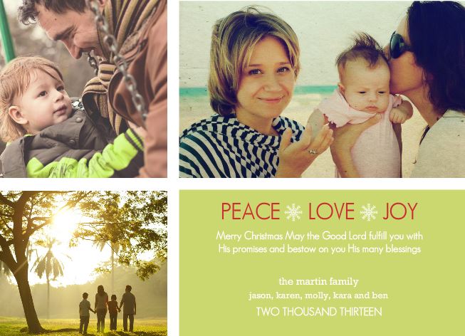Beautiful Christmas multi-photo card by PurpleTrail.com featuring candid family photos. Christmas photo ideas