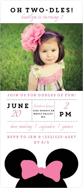 Perfectly Pink Mouse Ears Birthday Party Invitation by PurpleTrail.com.