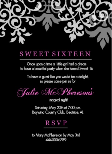 invitation seventeen party sweet Birthday Invitation Teen Wording Party From PurpleTrail Ideas