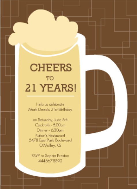 Brown Beers Cheers Set 21st Birthday Invitation