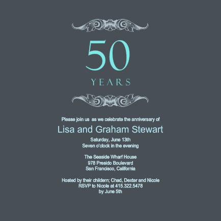 Gray And Teal 50th Wedding Anniversary Invitation