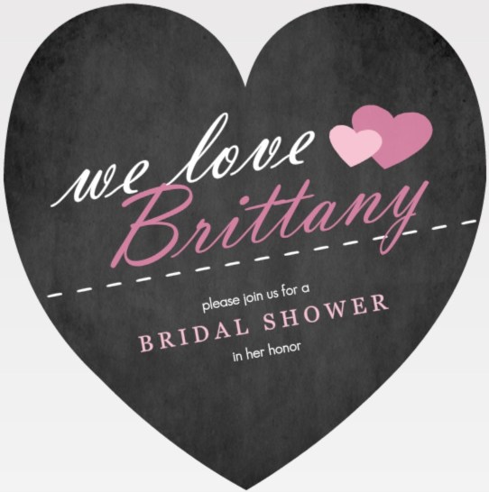 WeddingPaperie heart shaped bridal shower invitation.