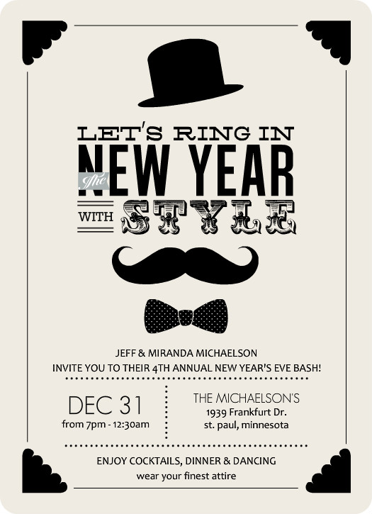 Vintage mustache themed New Years invitation by PurpleTrail.com. new years quotes