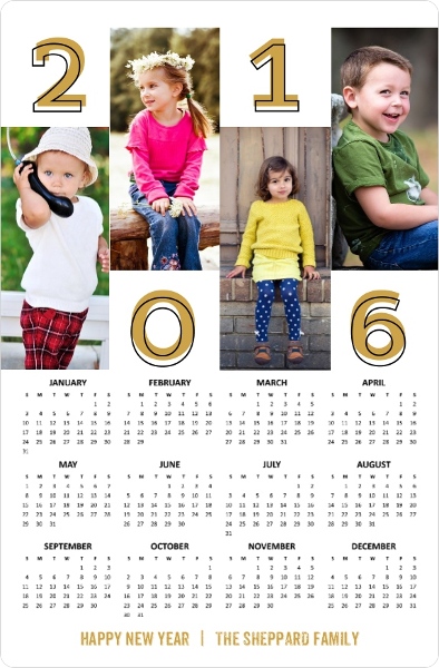 Bold Gold Year Fridge Magnet Calendar by PurpleTrail.com
