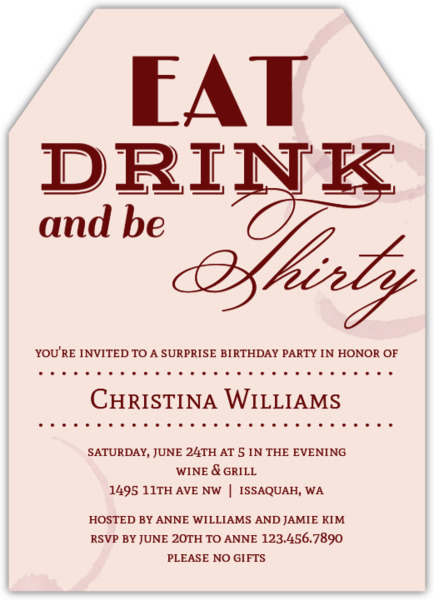 Adult birthday party invitation by PurpleTrail.com.